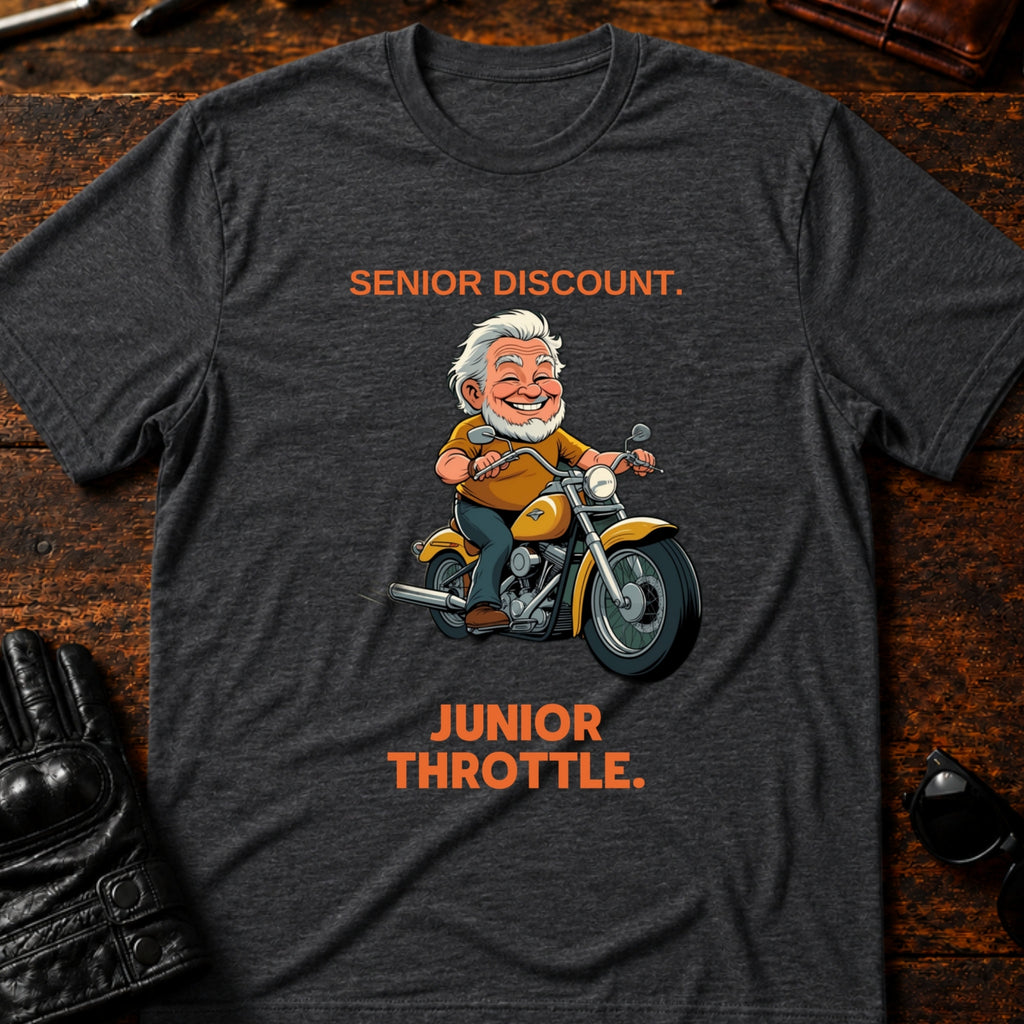 Senior Discount Junior Throttle Hand Biker T-Shirt - mockup 8 dark heather