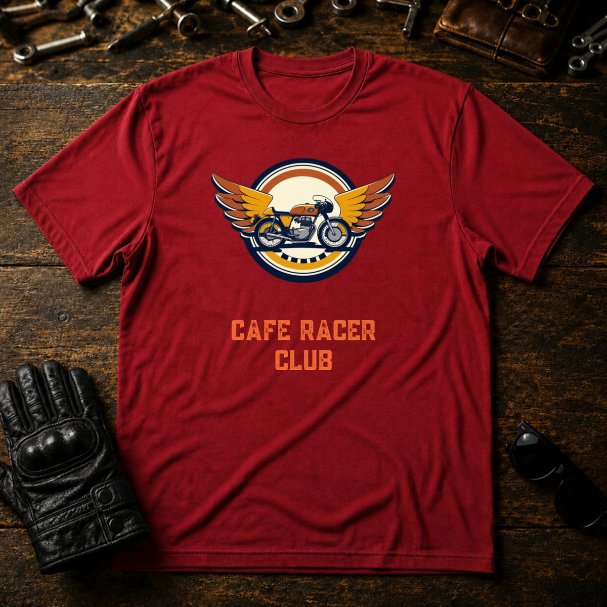 Cafe Racer Emblem T-Shirt - mockup 7 cardinal red