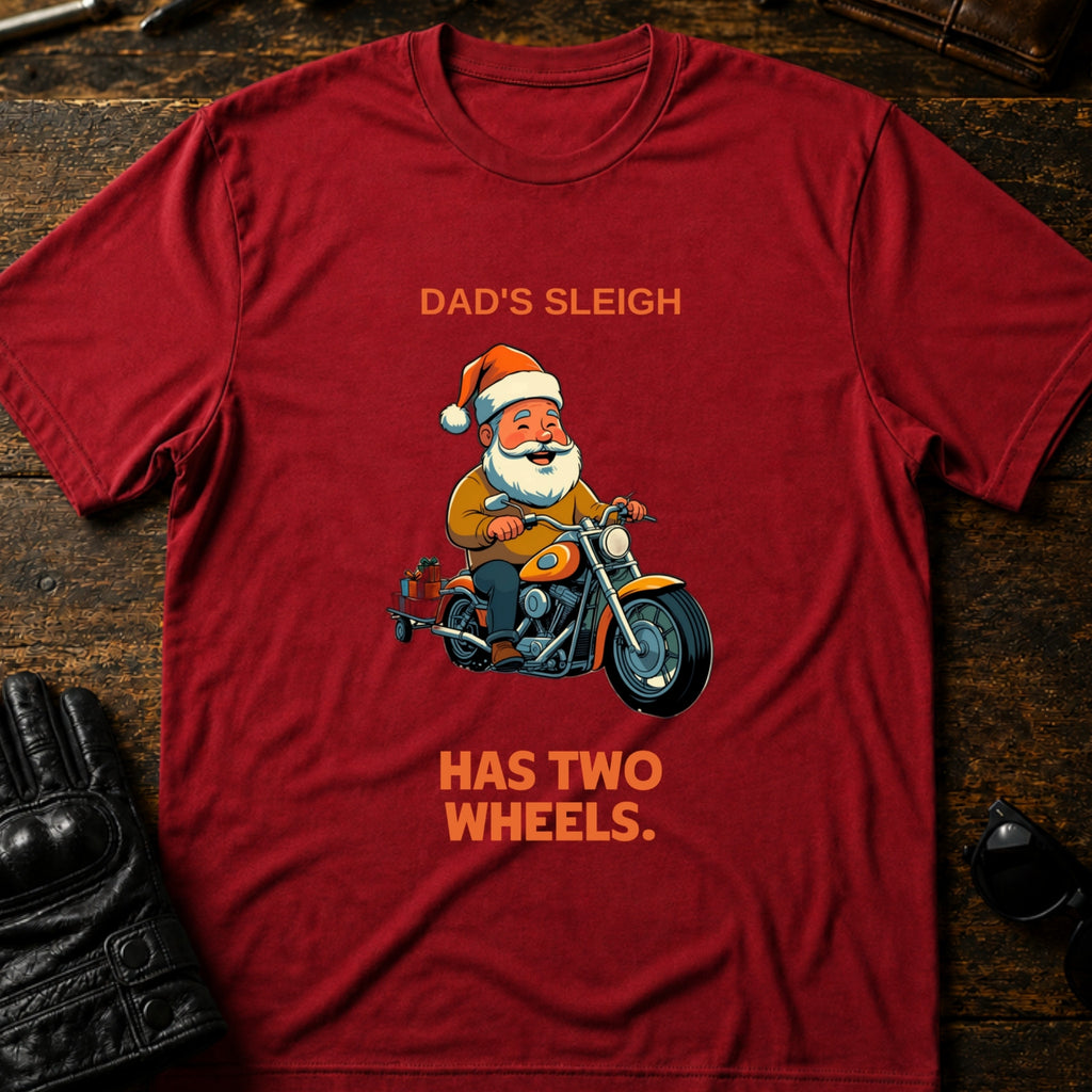 Dads Sleigh Has Two Wheels Christmas Motorcycle T-Shirt - mockup 7 cardinal red