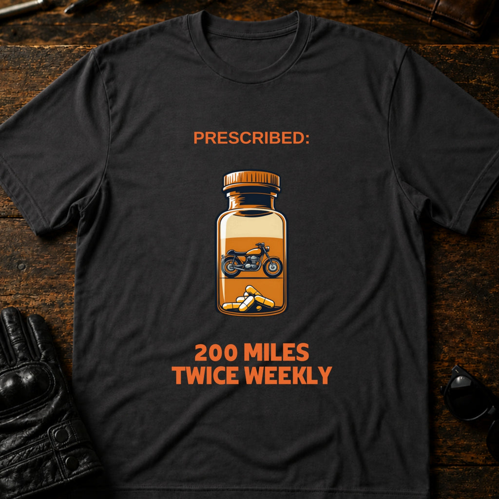 Prescribed 200 Miles Twice Weekly Motorcycle T-Shirt - mockup 3 charcoal