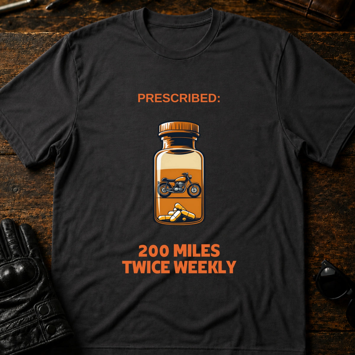 Prescribed 200 Miles Twice Weekly Motorcycle T-Shirt, charcoal