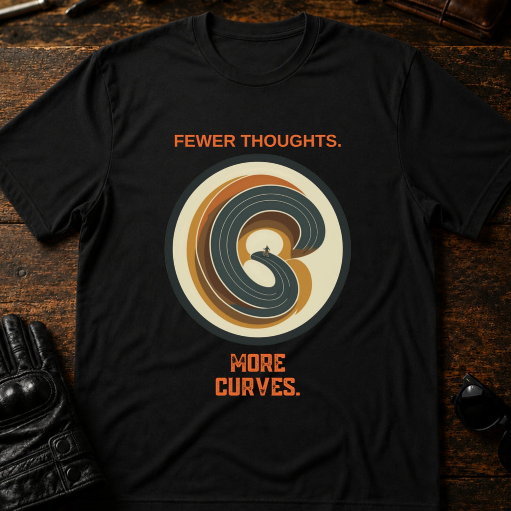 Fewer Thoughts More Curves Motorcycle T-Shirt - mockup 1 black