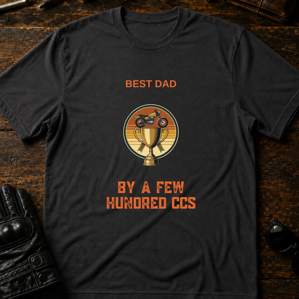 Best Dad By A Few Hundred CCs Motorcycle Dad T-Shirt, charcoal