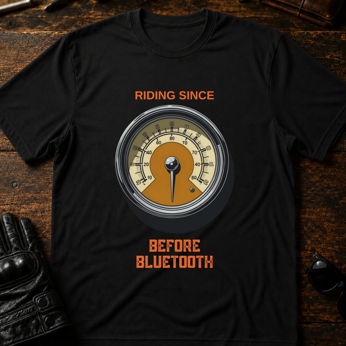 Riding Since Before Bluetooth Vintage Biker T-Shirt, black