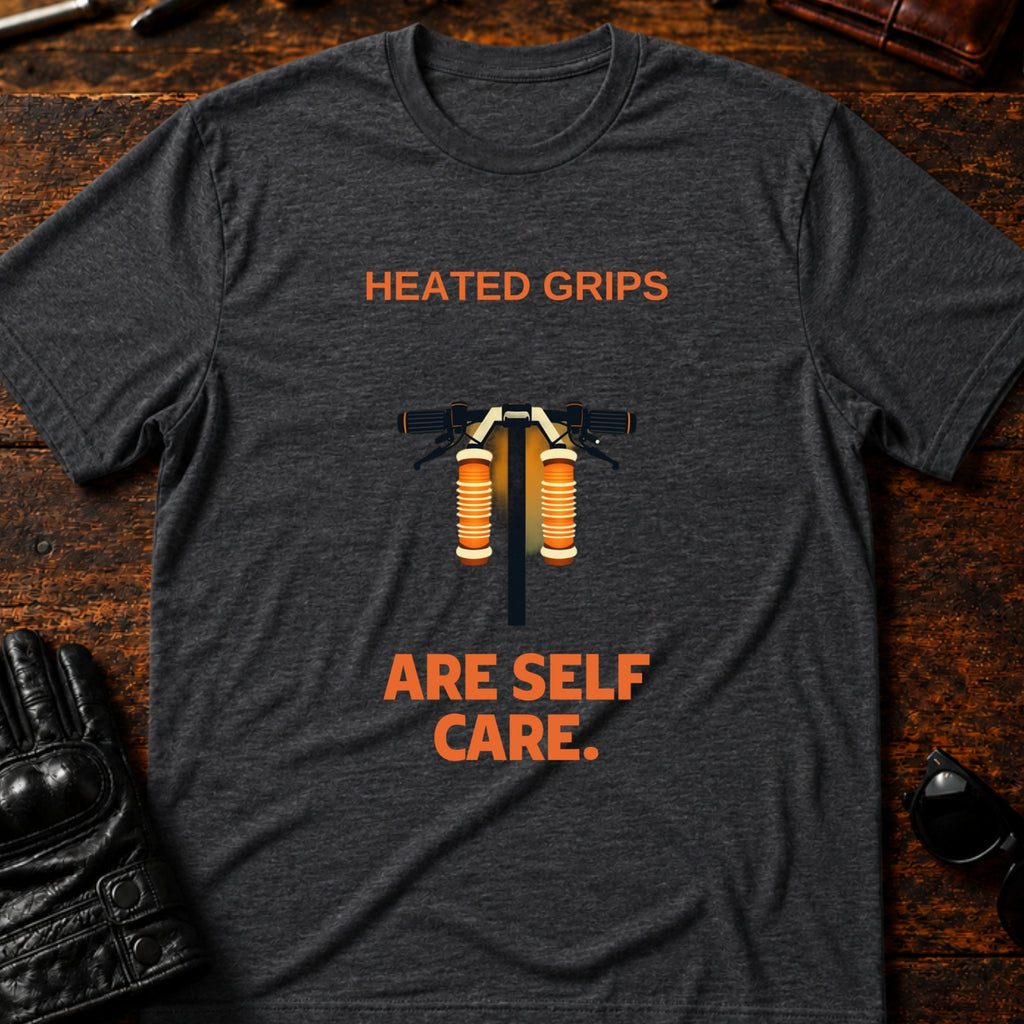 Heated Grips Are Self Care Winter Motorcycle T-Shirt - mockup 8 dark heather