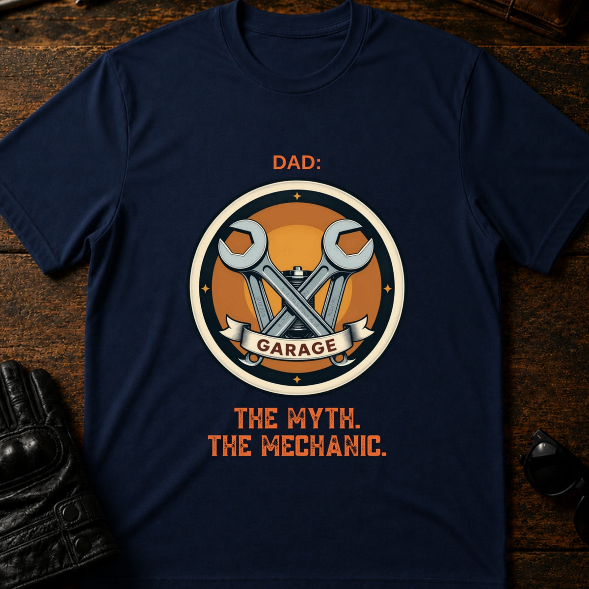Dad The Man The Myth The Mechanic Motorcycle T-Shirt, navy