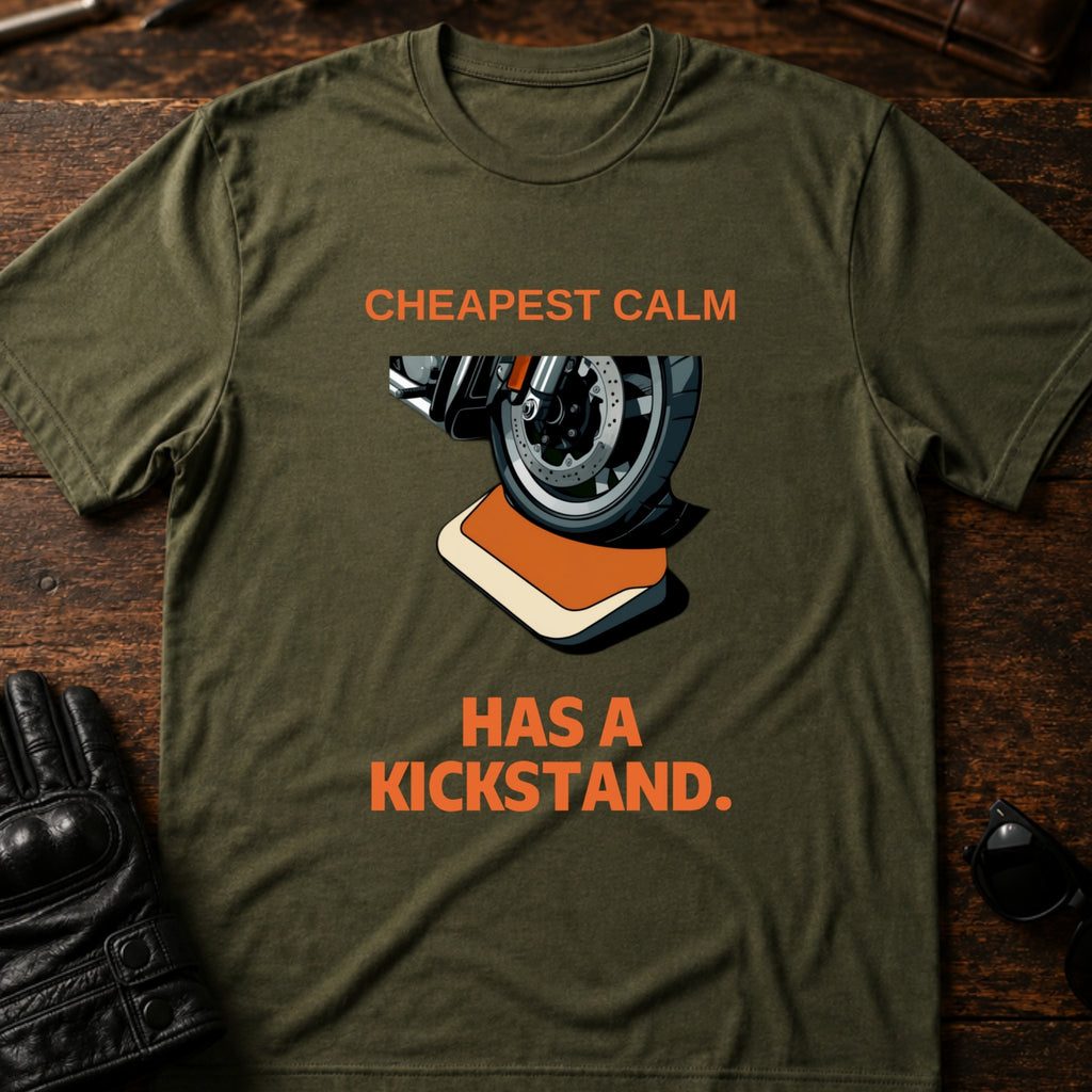 Cheapest Calm Comes With A Kickstand Biker T-Shirt - mockup 2 military green