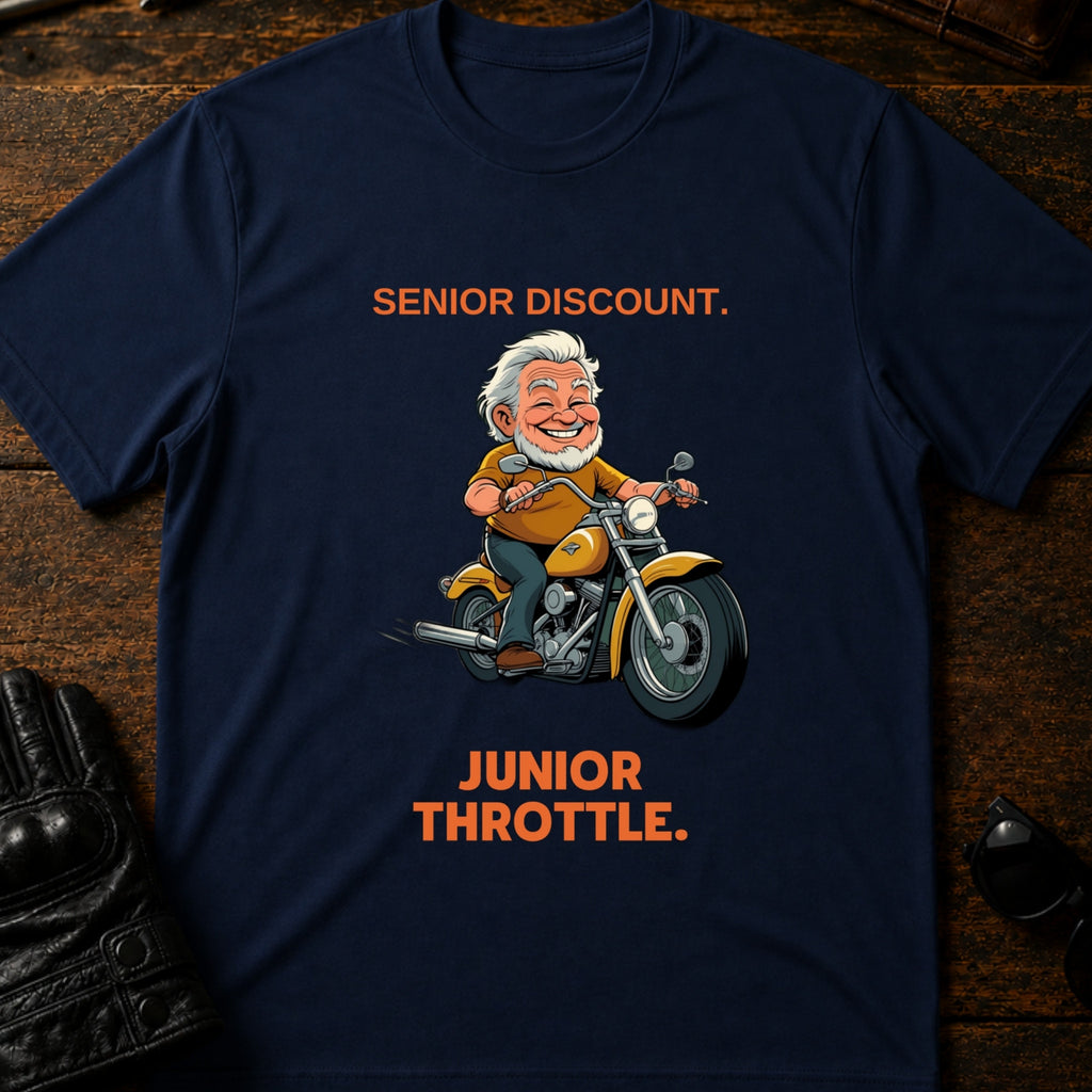 Senior Discount Junior Throttle Hand Biker T-Shirt - mockup 5 navy