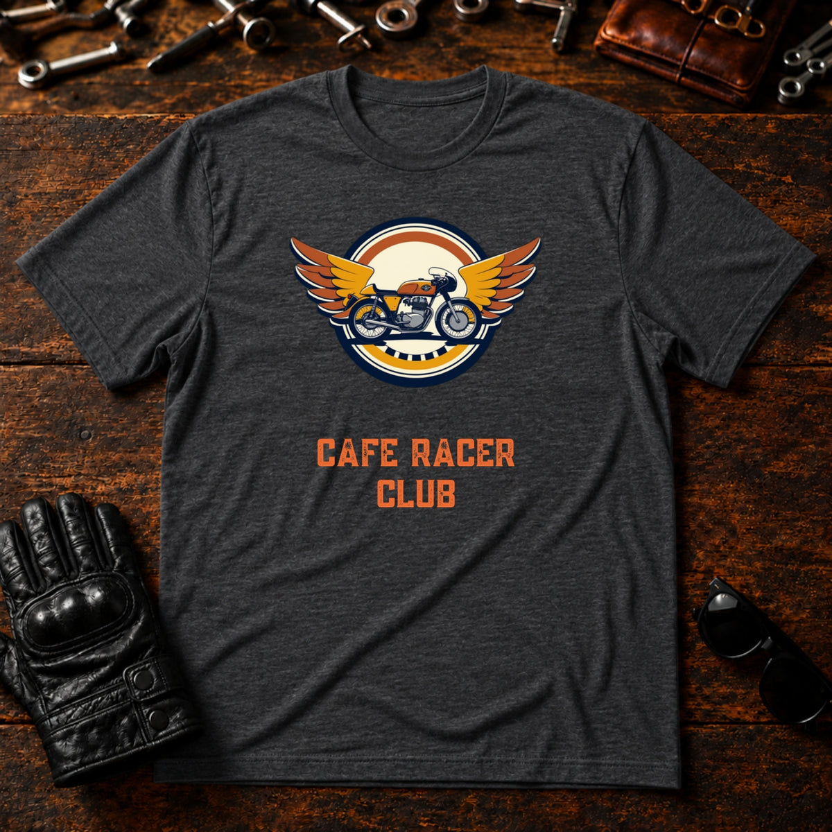 Cafe Racer Emblem T-Shirt - mockup 8 dark heather