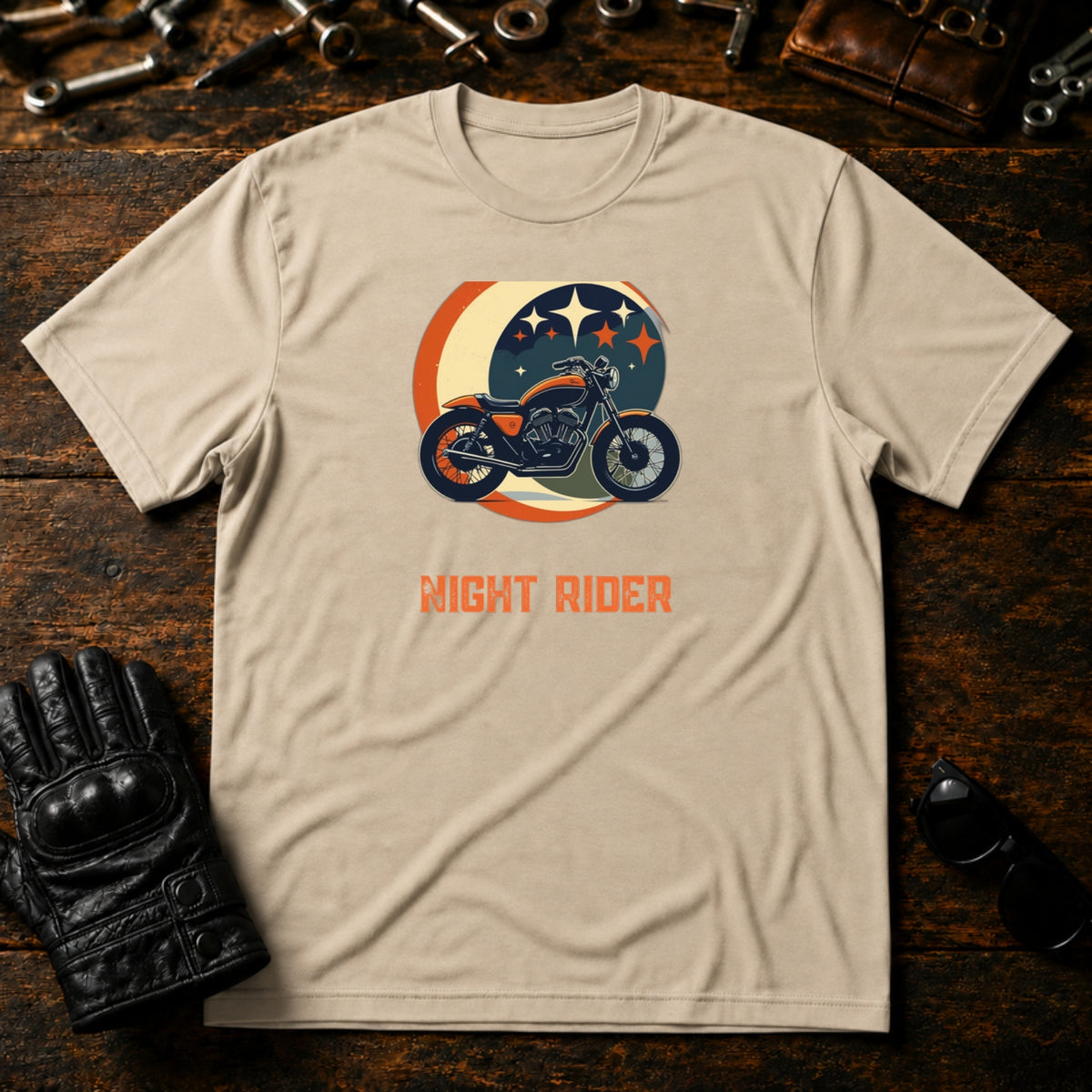 Riders Night Out T-Shirt - mockup 6 sand