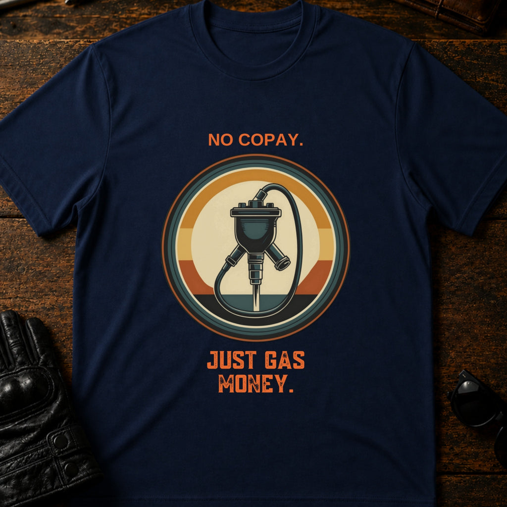 No Copay Just Gas Money Motorcycle Therapy T-Shirt - mockup 5 navy