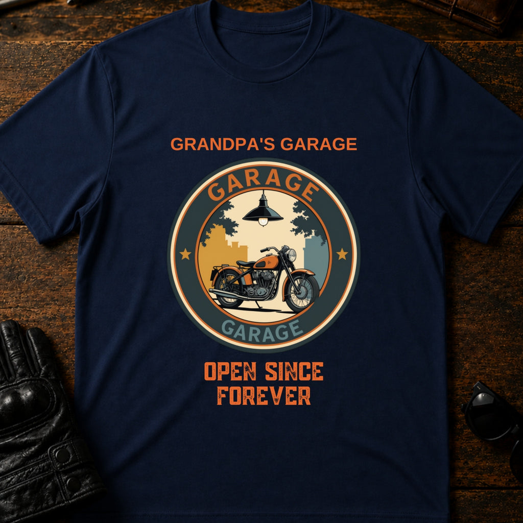 Grandpas Garage Open Since Forever Biker T-Shirt - mockup 5 navy