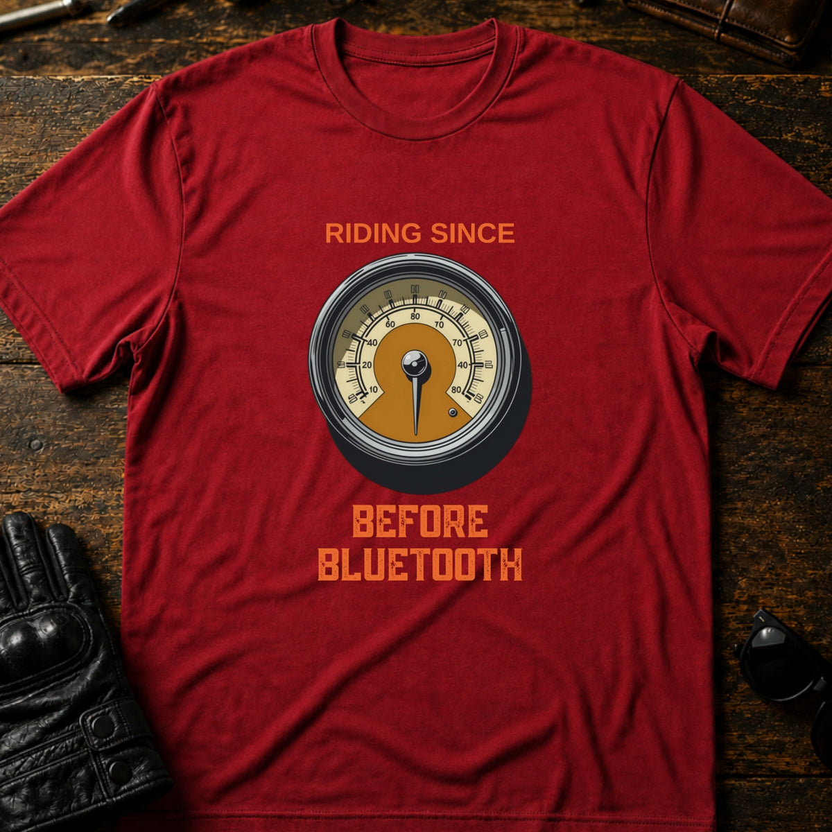 Riding Since Before Bluetooth Vintage Biker T-Shirt, cardinal red