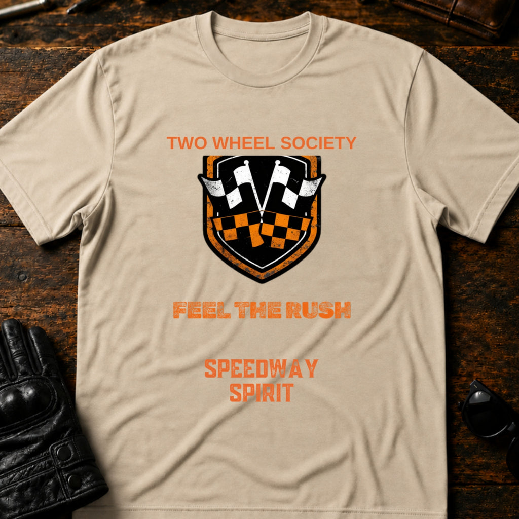 Speedway Spirit Badge T-Shirt - mockup 6 sand
