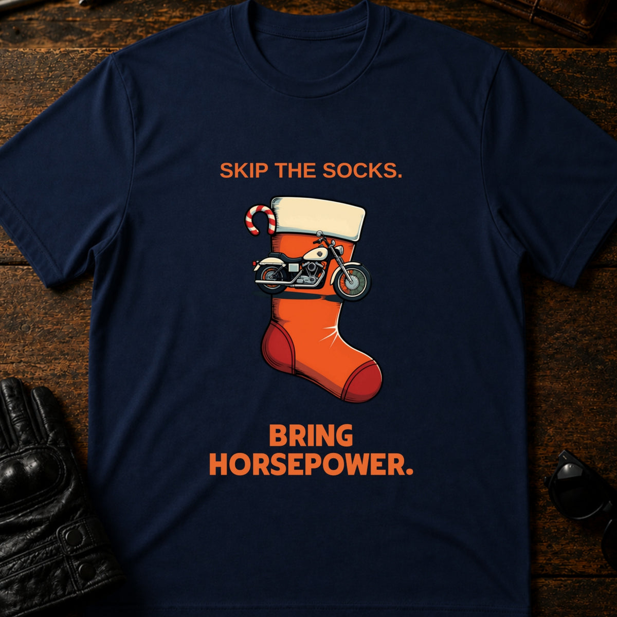 Santa Skip The Socks Bring Horsepower T-Shirt, navy