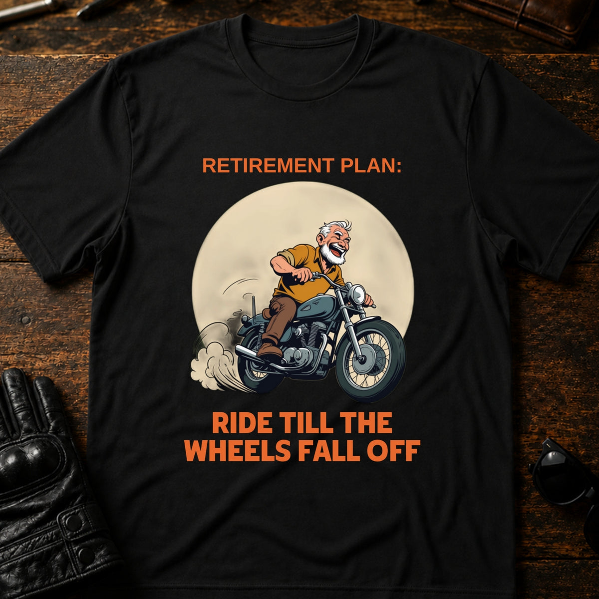 Retirement Plan Ride Till The Wheels Fall Off T-Shirt, black