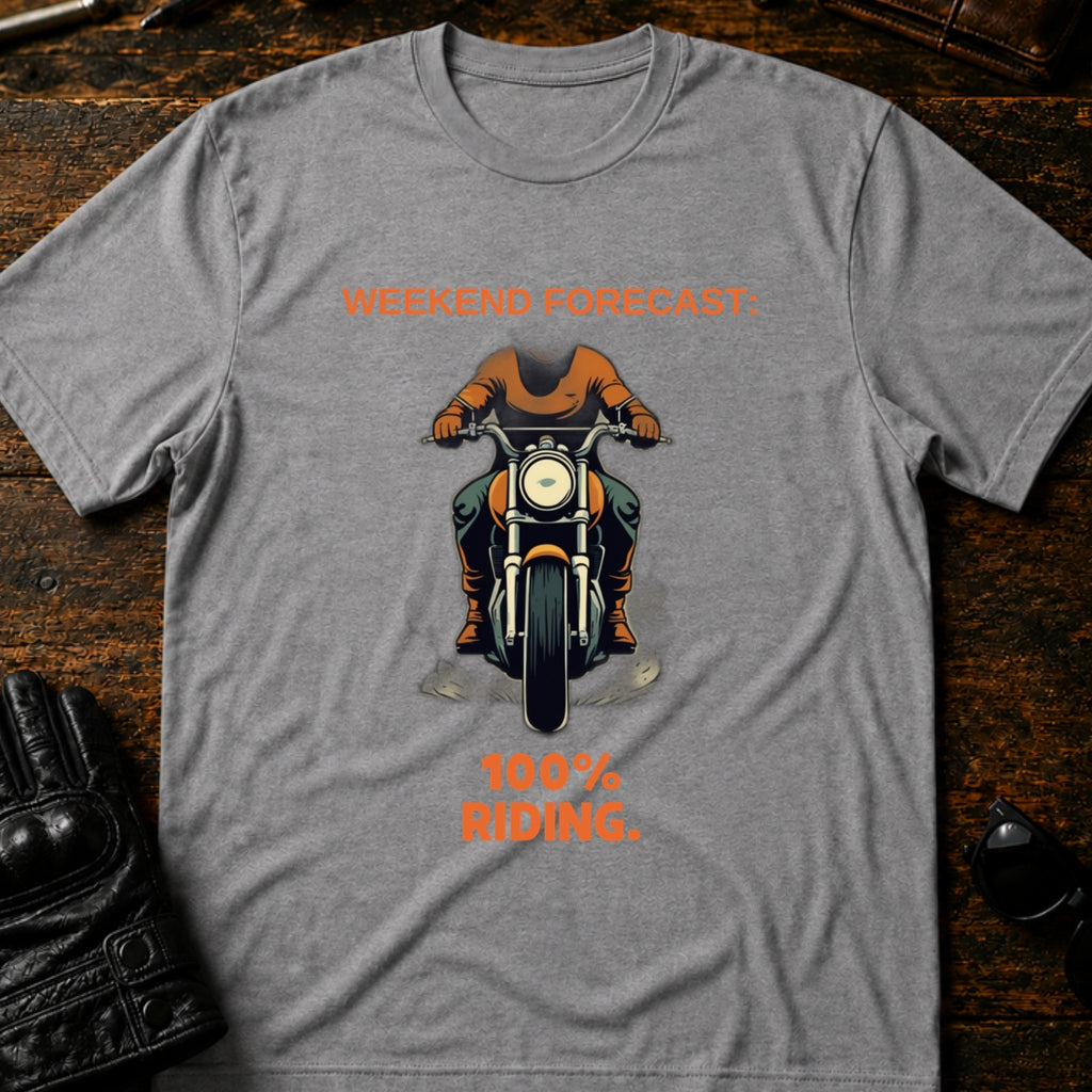Weekend Forecast 100 Percent Riding Motorcycle T-Shirt - mockup 4 sport gray