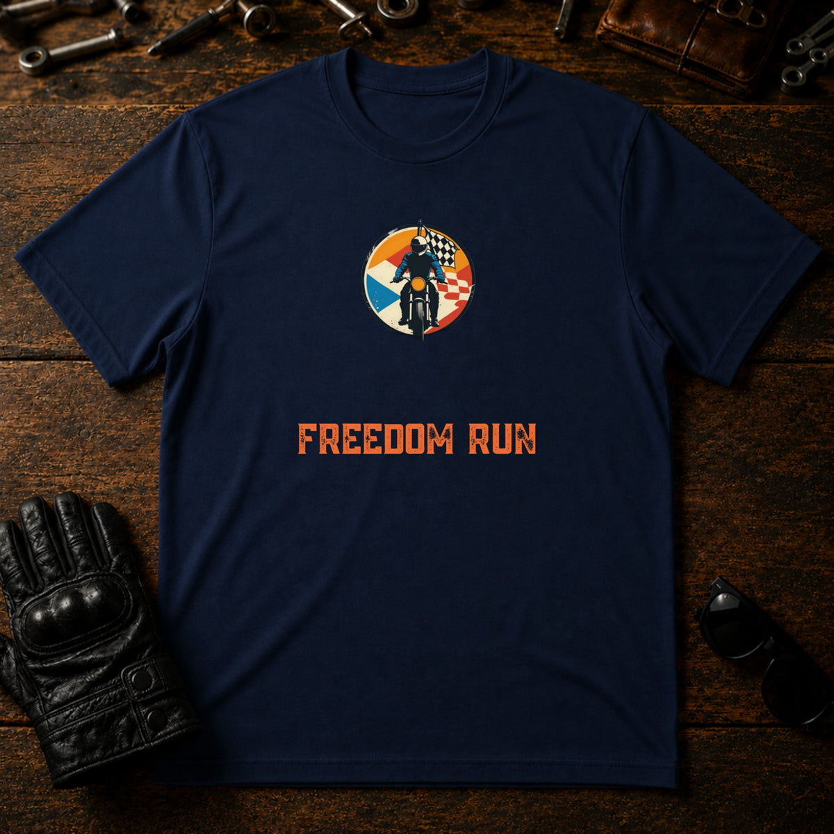 Solo Rider Badge T-Shirt - mockup 5 navy