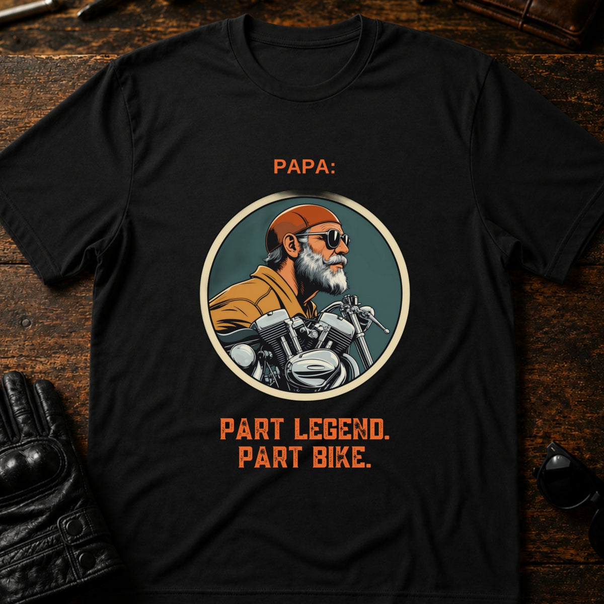 Papa Part Legend Part Motorcycle Grandpa Biker T-Shirt, black
