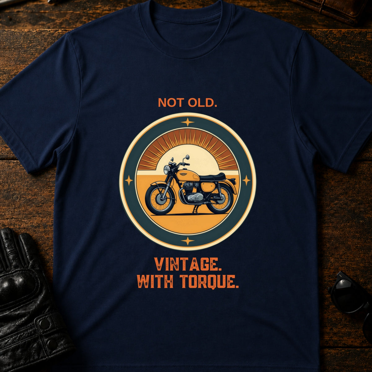 Not Old Just Vintage With Torque Biker T-Shirt, navy