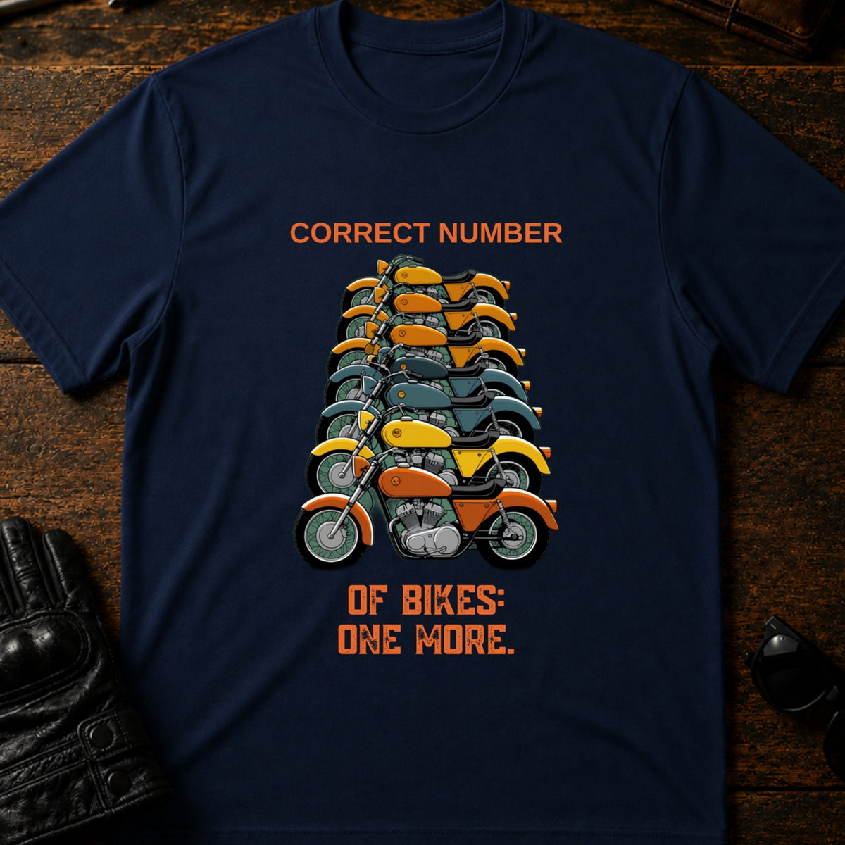 Correct Number Of Bikes One More Funny Biker T-Shirt, navy