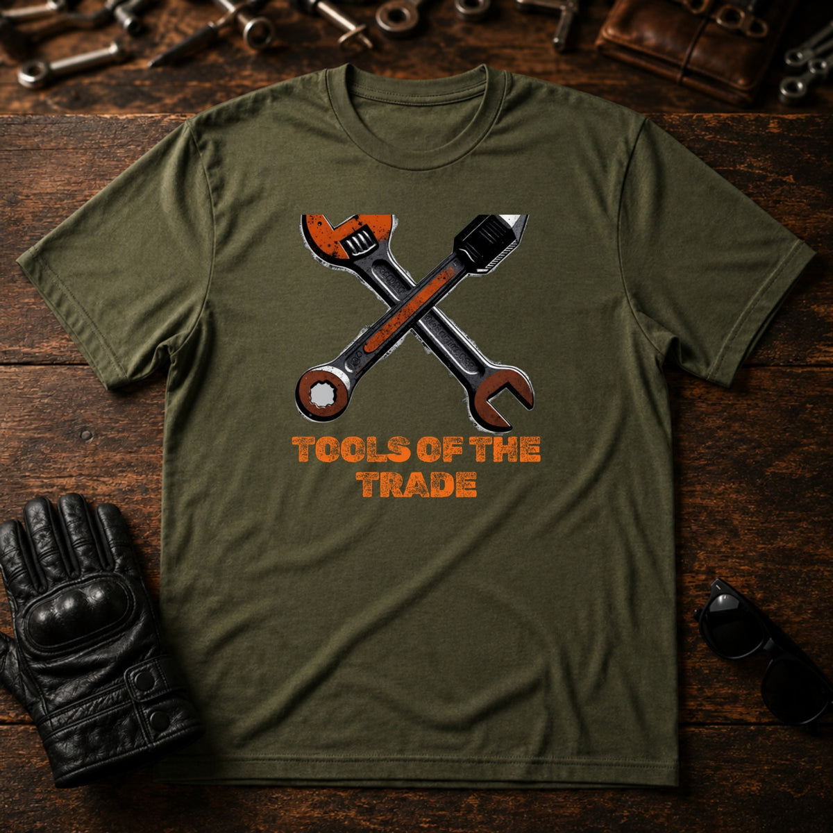 Grease Monkey Wrench T-Shirt - mockup 2 military green
