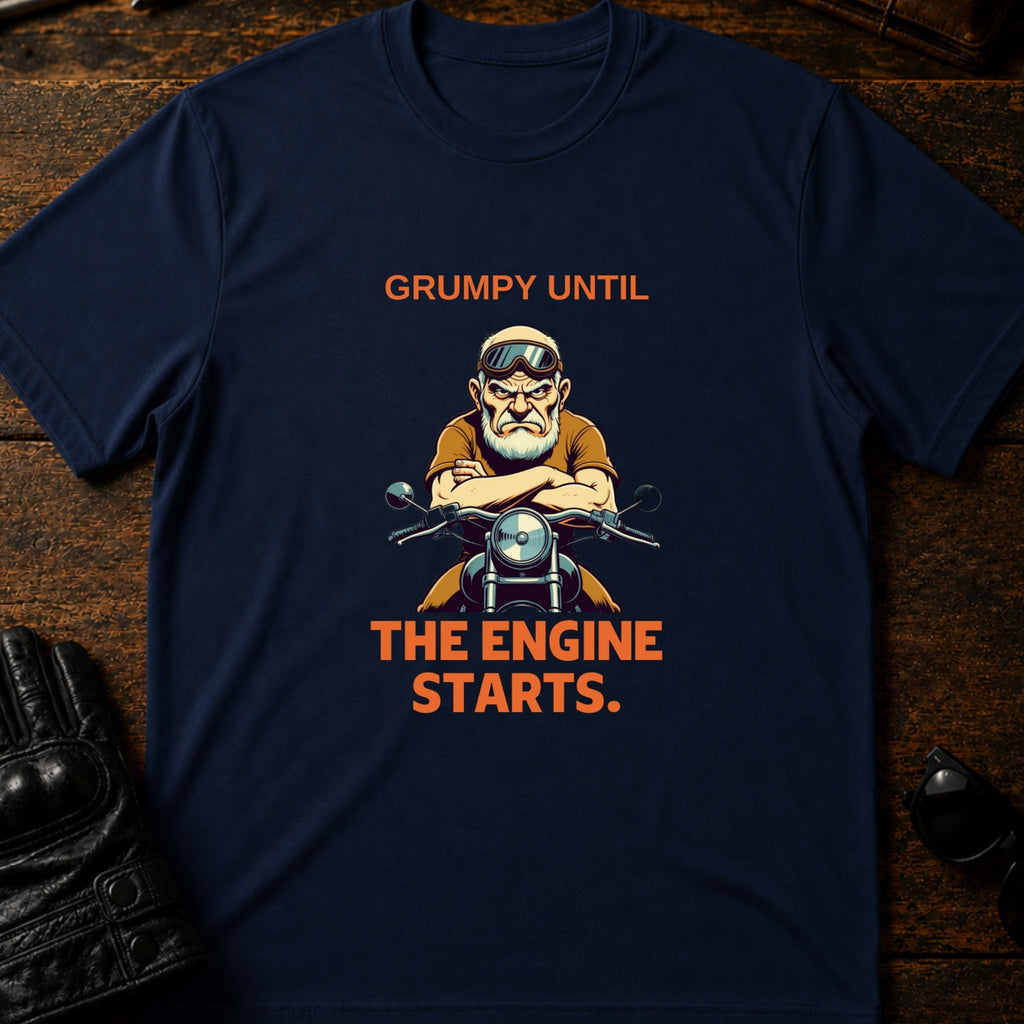 Grumpy Until The Engine Starts Dad Biker T-Shirt - mockup 5 navy