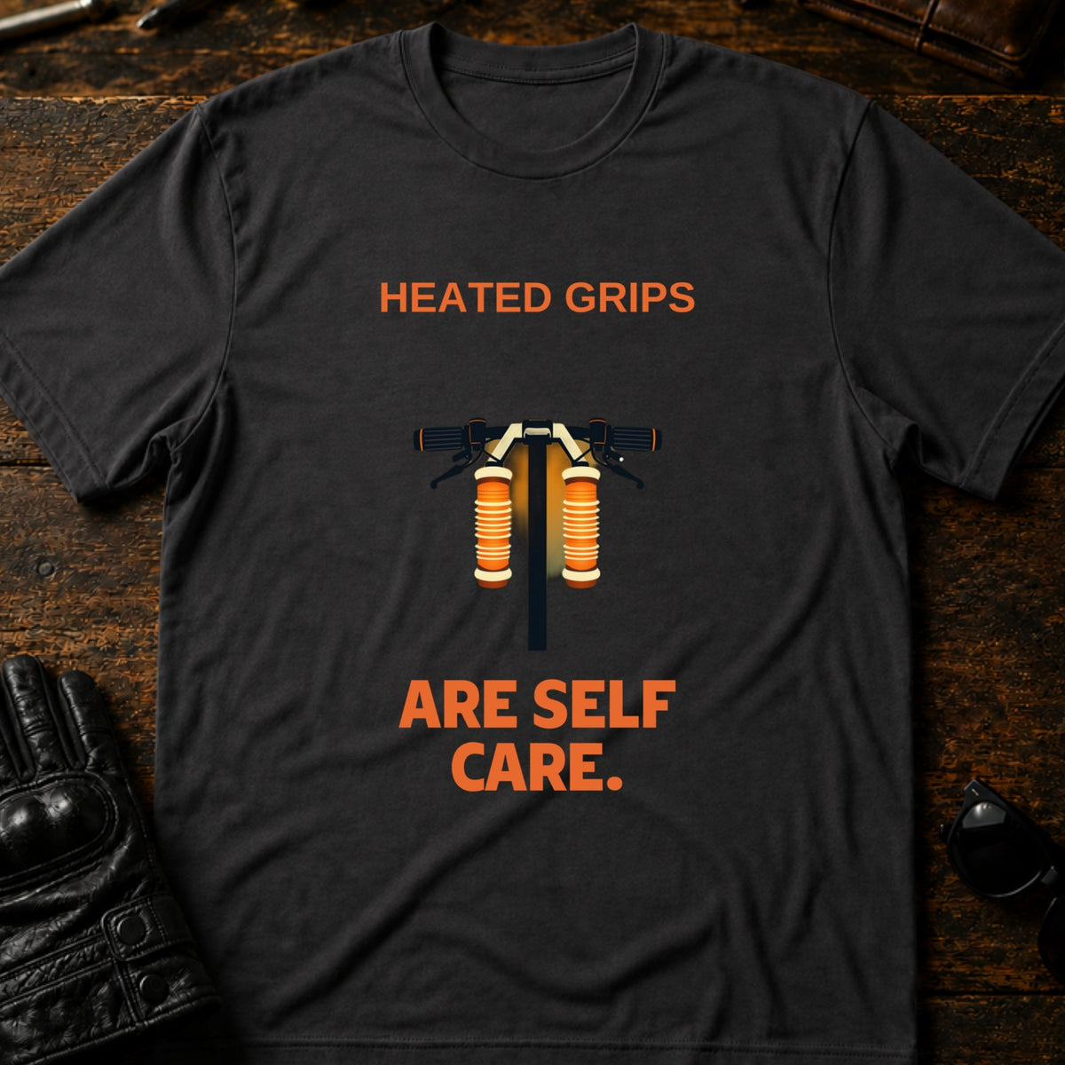 Heated Grips Are Self Care Winter Motorcycle T-Shirt, charcoal