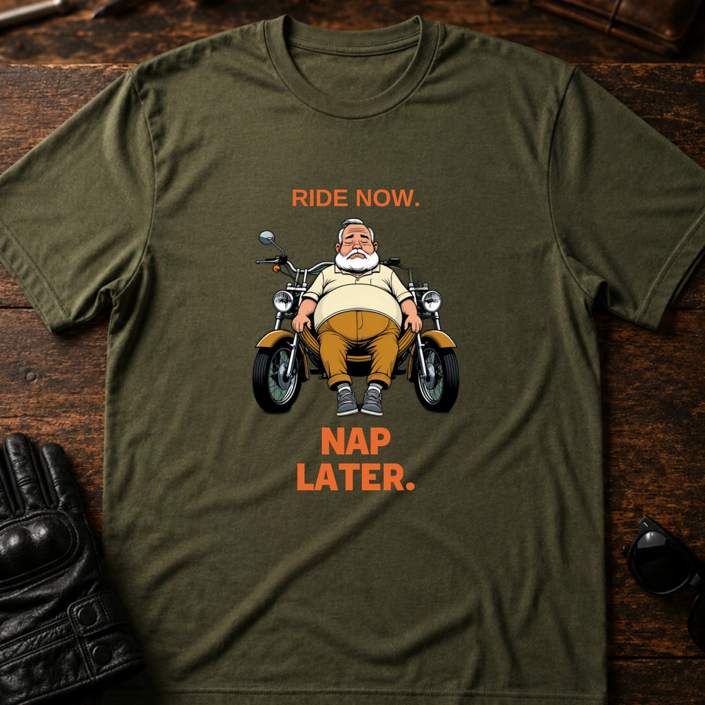 Ride Now Nap Later Grandpa Motorcycle T-Shirt - mockup 2 military green