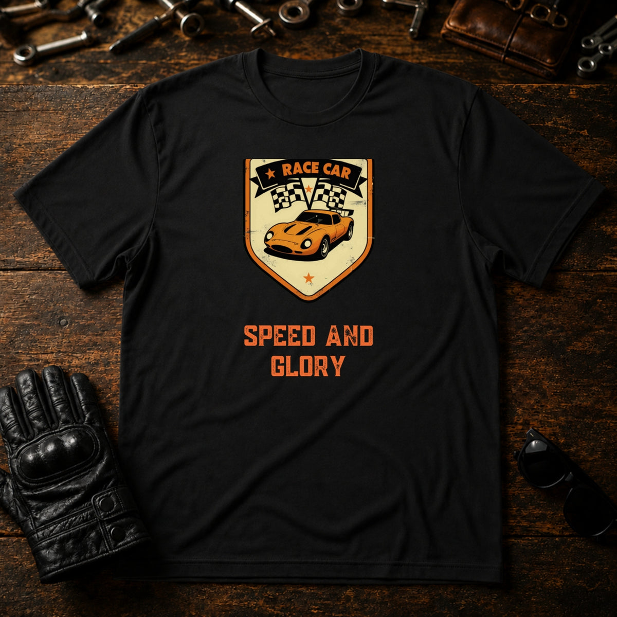 Vintage Race Car Badge T-Shirt - mockup 1 black