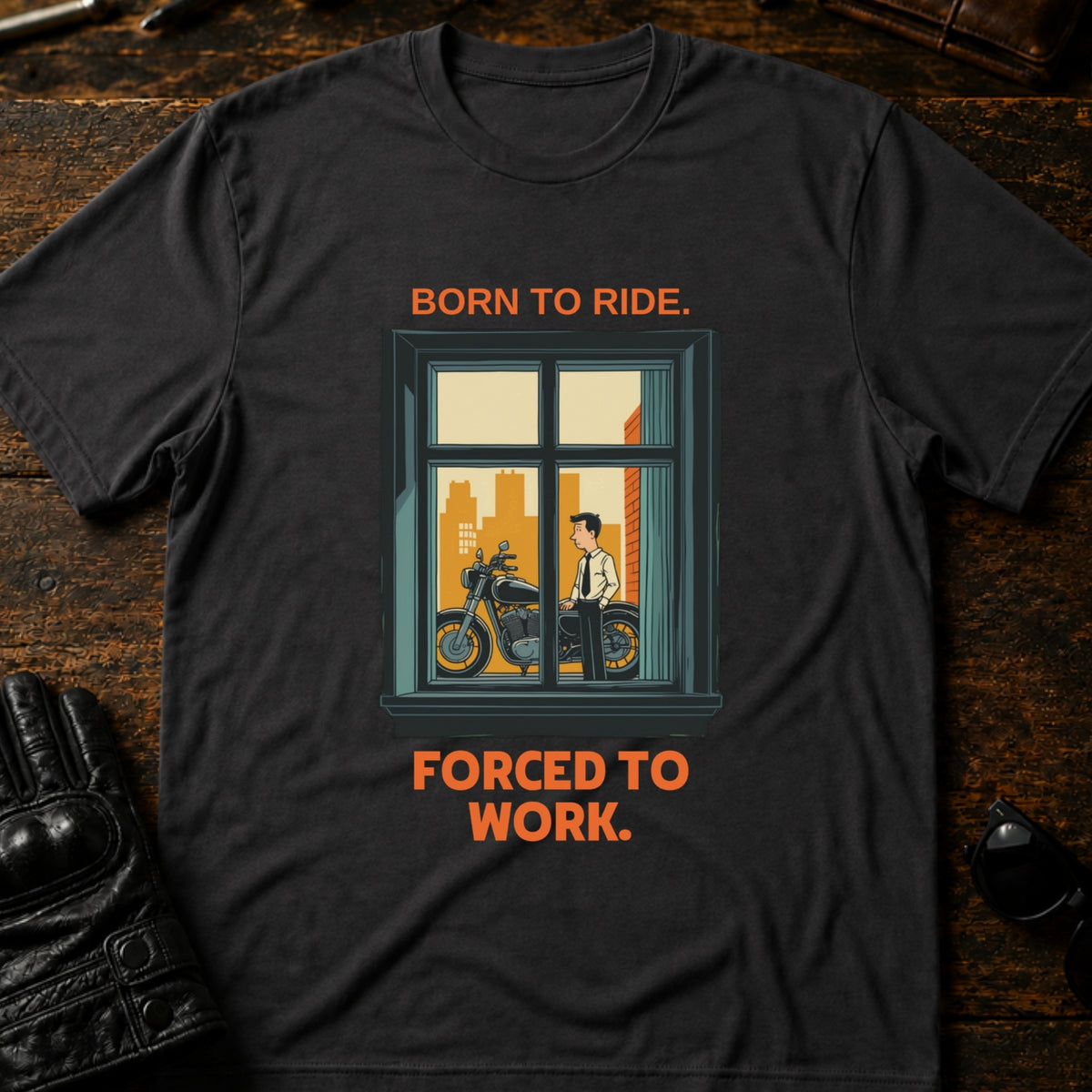 Born To Ride Forced To Work Funny Biker T-Shirt, charcoal