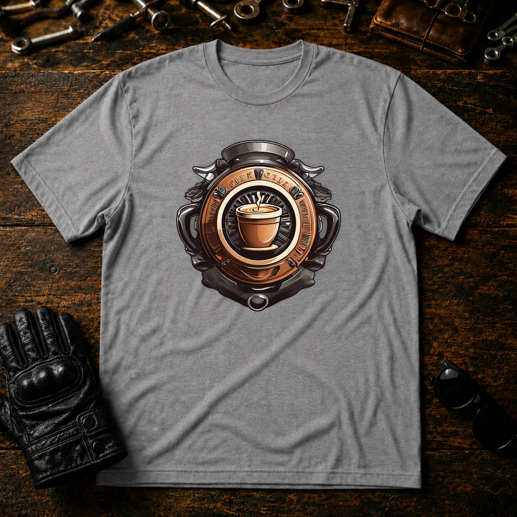 Coffee and Wheels Emblem T-Shirt - mockup 4 sport gray