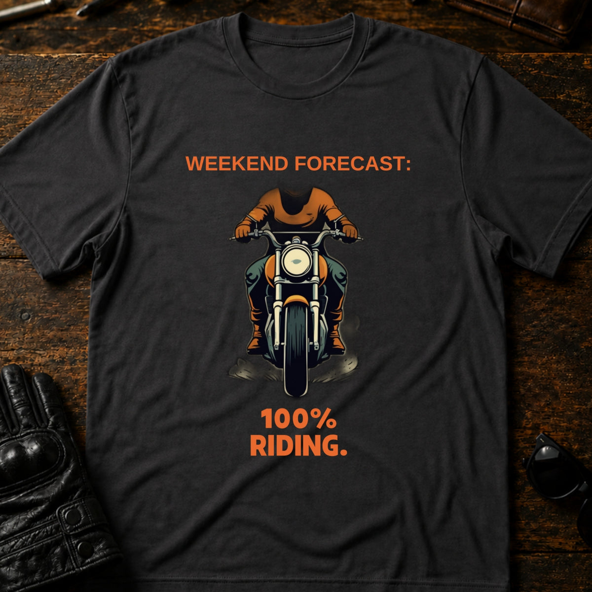 Weekend Forecast 100 Percent Riding Motorcycle T-Shirt, charcoal