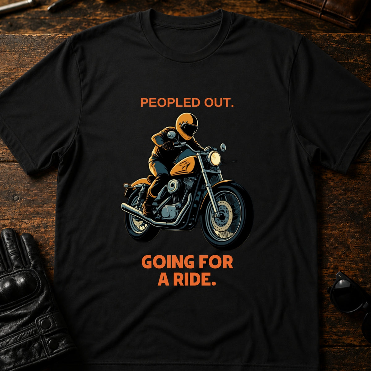 Peopled Out Going For A Ride Introvert Biker T-Shirt, black