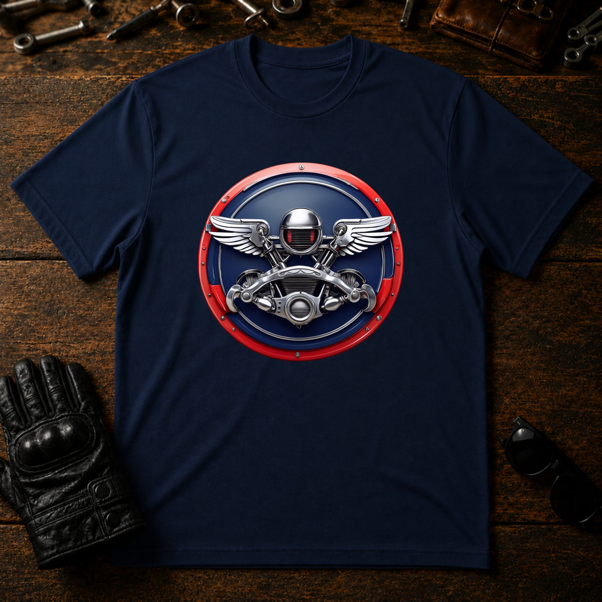 Vintage Garage Racer T-Shirt - mockup 5 navy