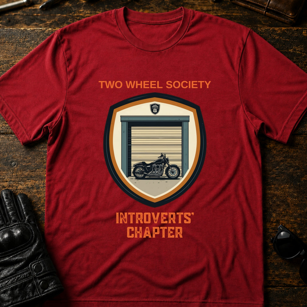 Two Wheel Society Introverts Chapter Biker T-Shirt - mockup 7 cardinal red