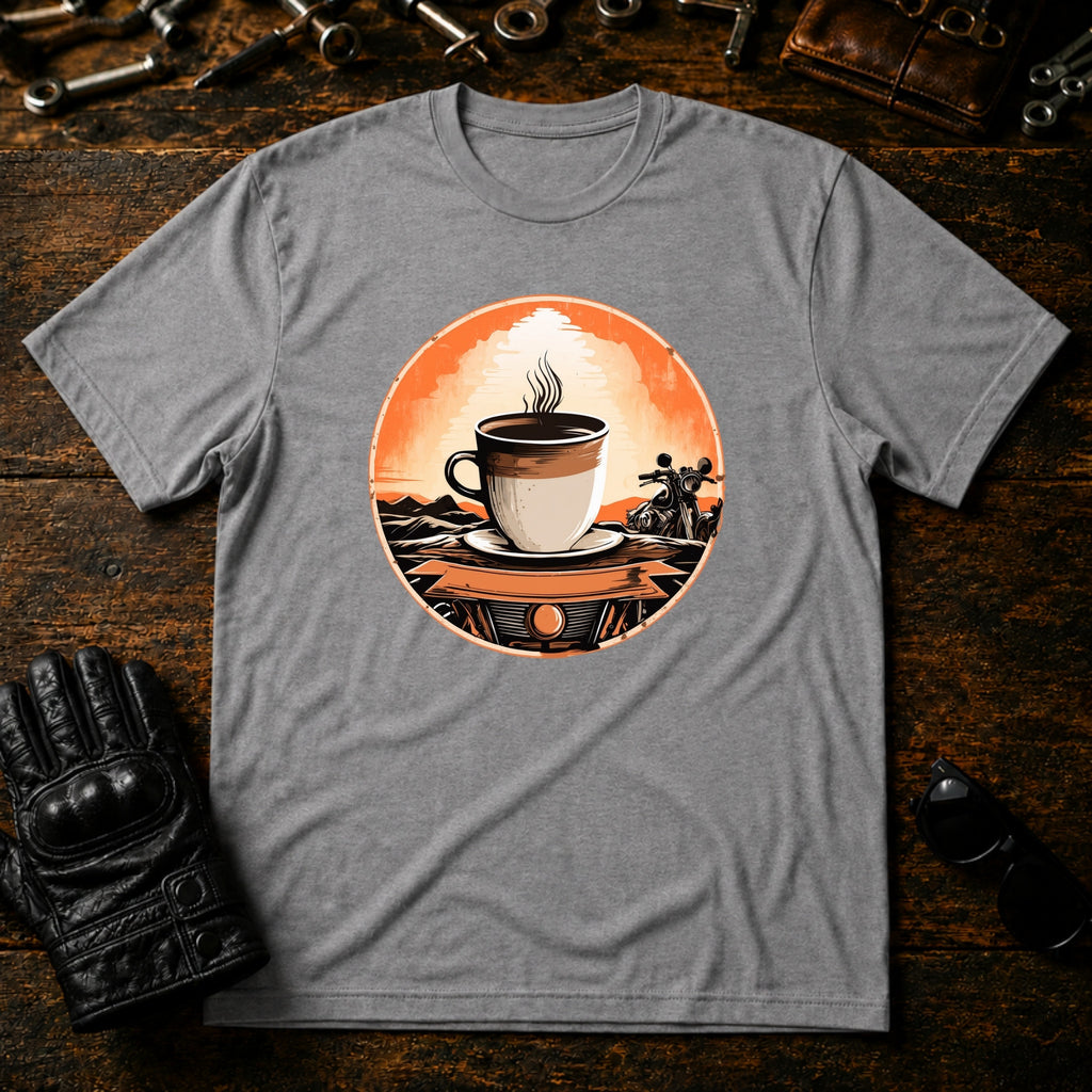 Sunrise Coffee Ride T-Shirt - mockup 4 sport gray