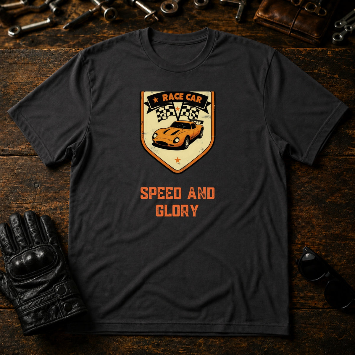 Vintage Race Car Badge T-Shirt - mockup 3 charcoal