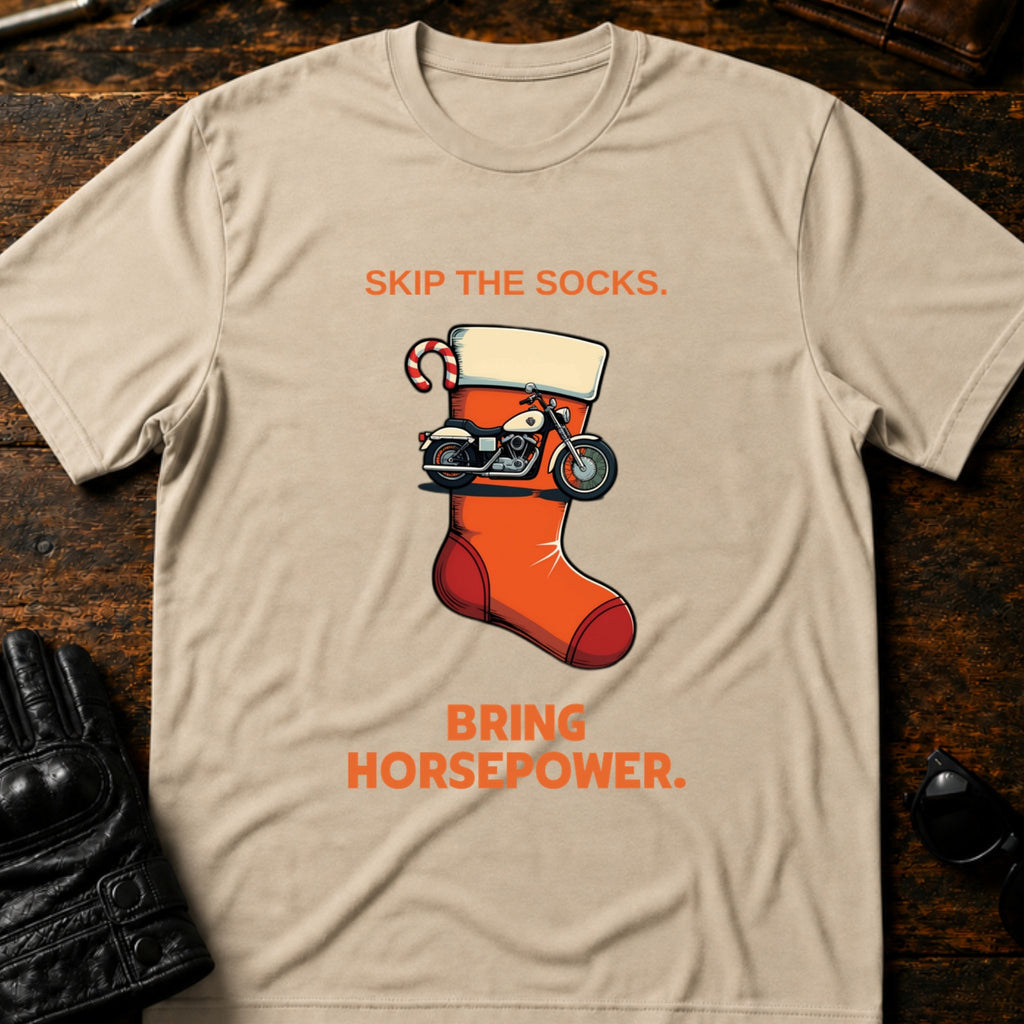 Santa Skip The Socks Bring Horsepower T-Shirt - mockup 6 sand