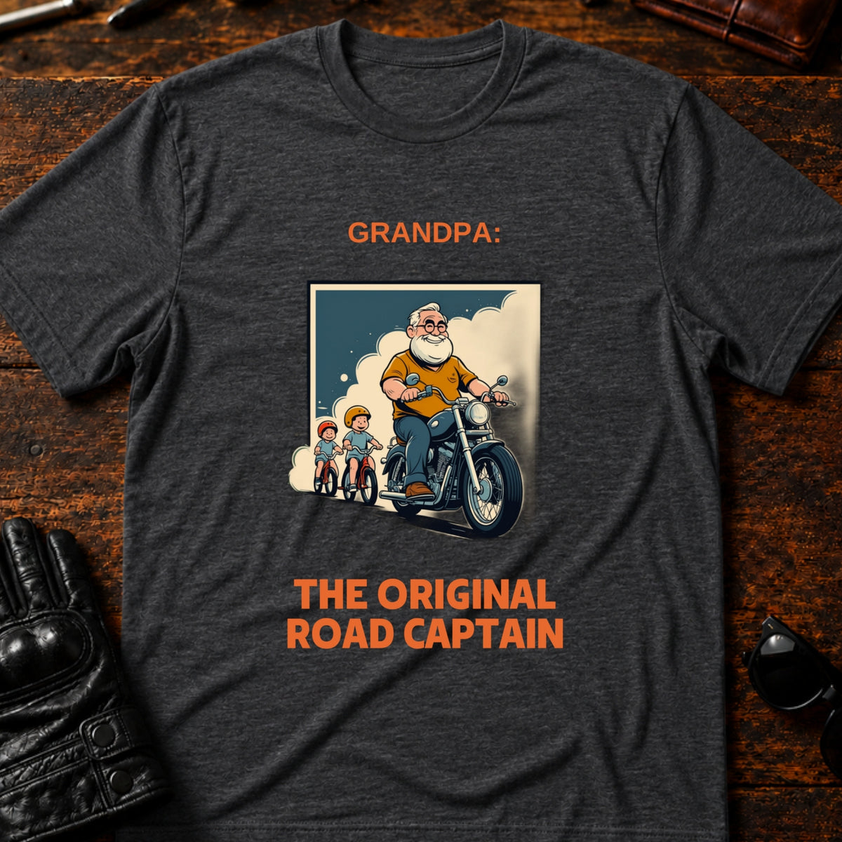 Grandpa The Original Road Captain Motorcycle Gift T-Shirt, dark heather