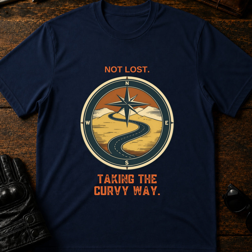 Not Lost Taking The Curvy Way Motorcycle T-Shirt - mockup 5 navy