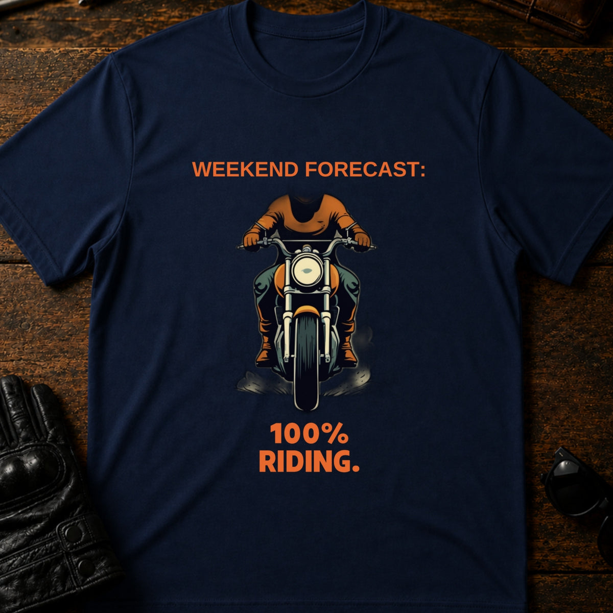 Weekend Forecast 100 Percent Riding Motorcycle T-Shirt, navy