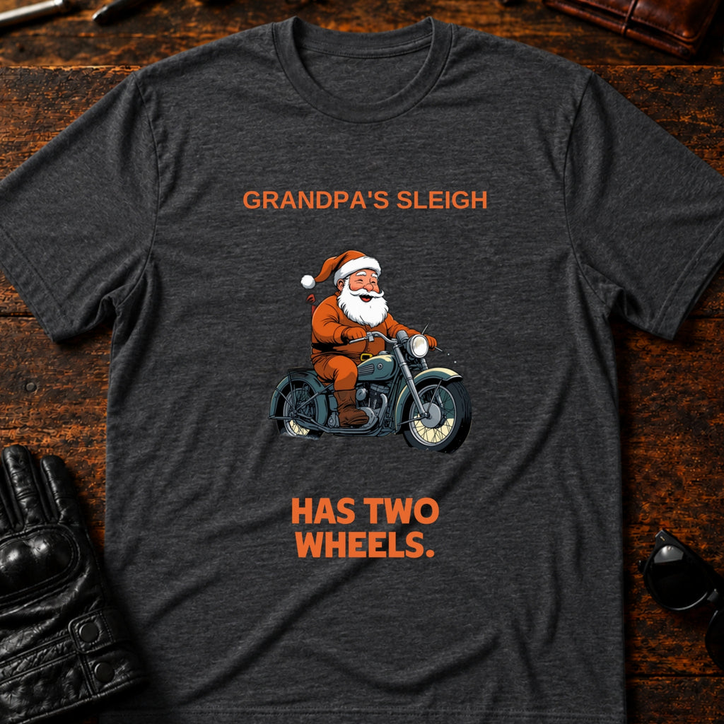 Grandpas Sleigh Has Two Wheels Christmas Biker T-Shirt - mockup 8 dark heather