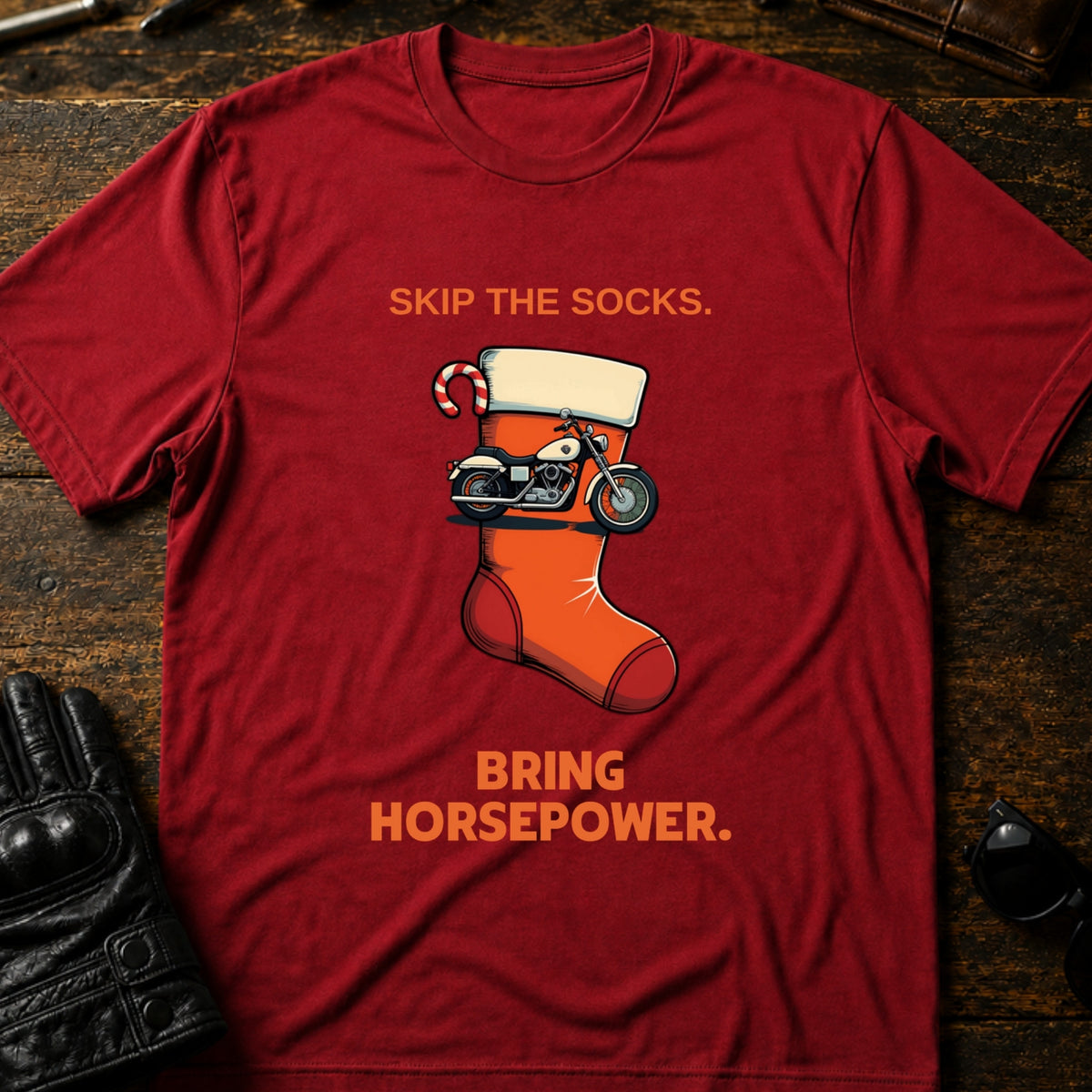Santa Skip The Socks Bring Horsepower T-Shirt, cardinal red