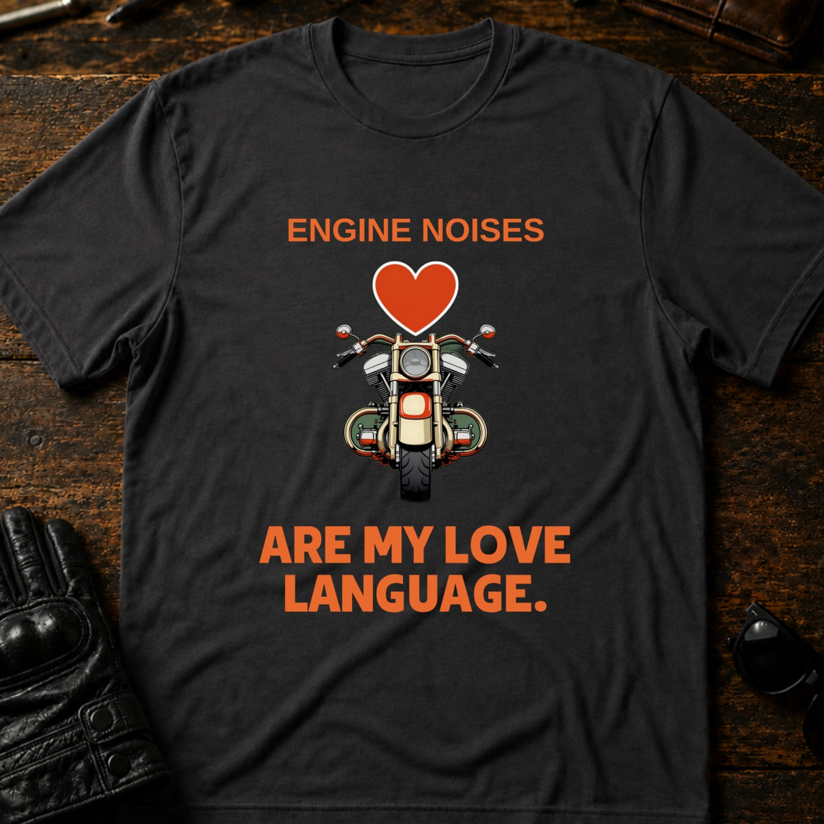 Engine Noises Are My Love Language Biker T-Shirt, charcoal