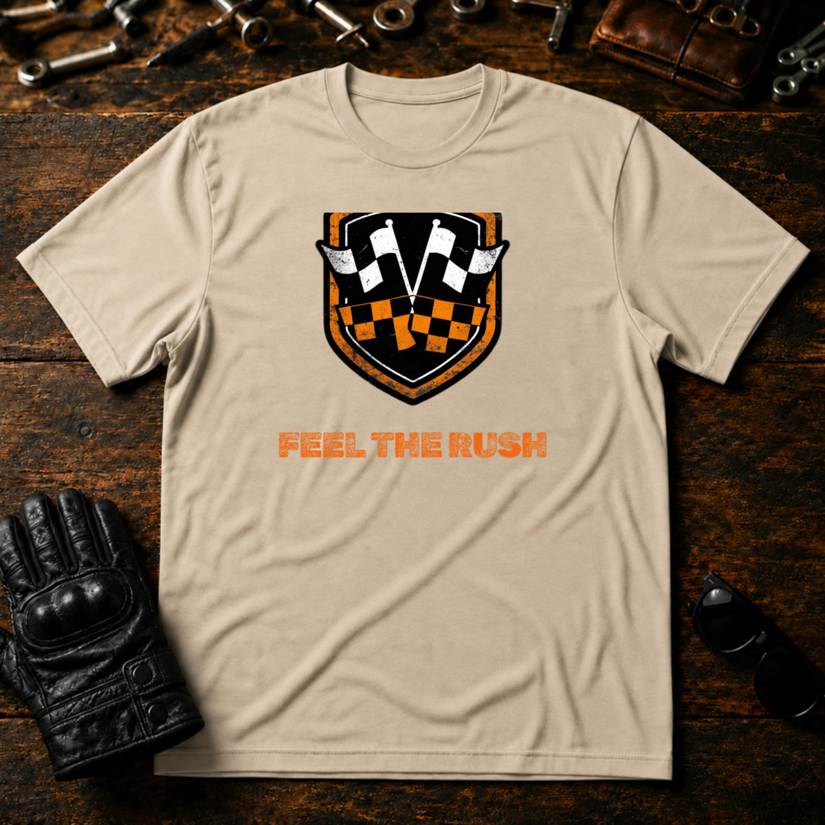 Speedway Spirit Badge T-Shirt - mockup 6 sand