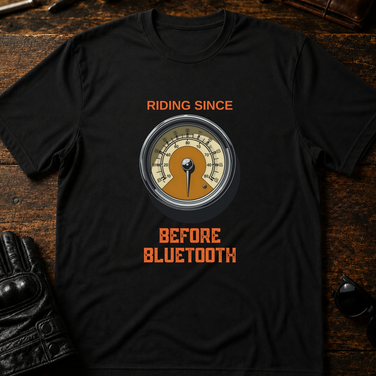 Riding Since Before Bluetooth Vintage Biker T-Shirt, black