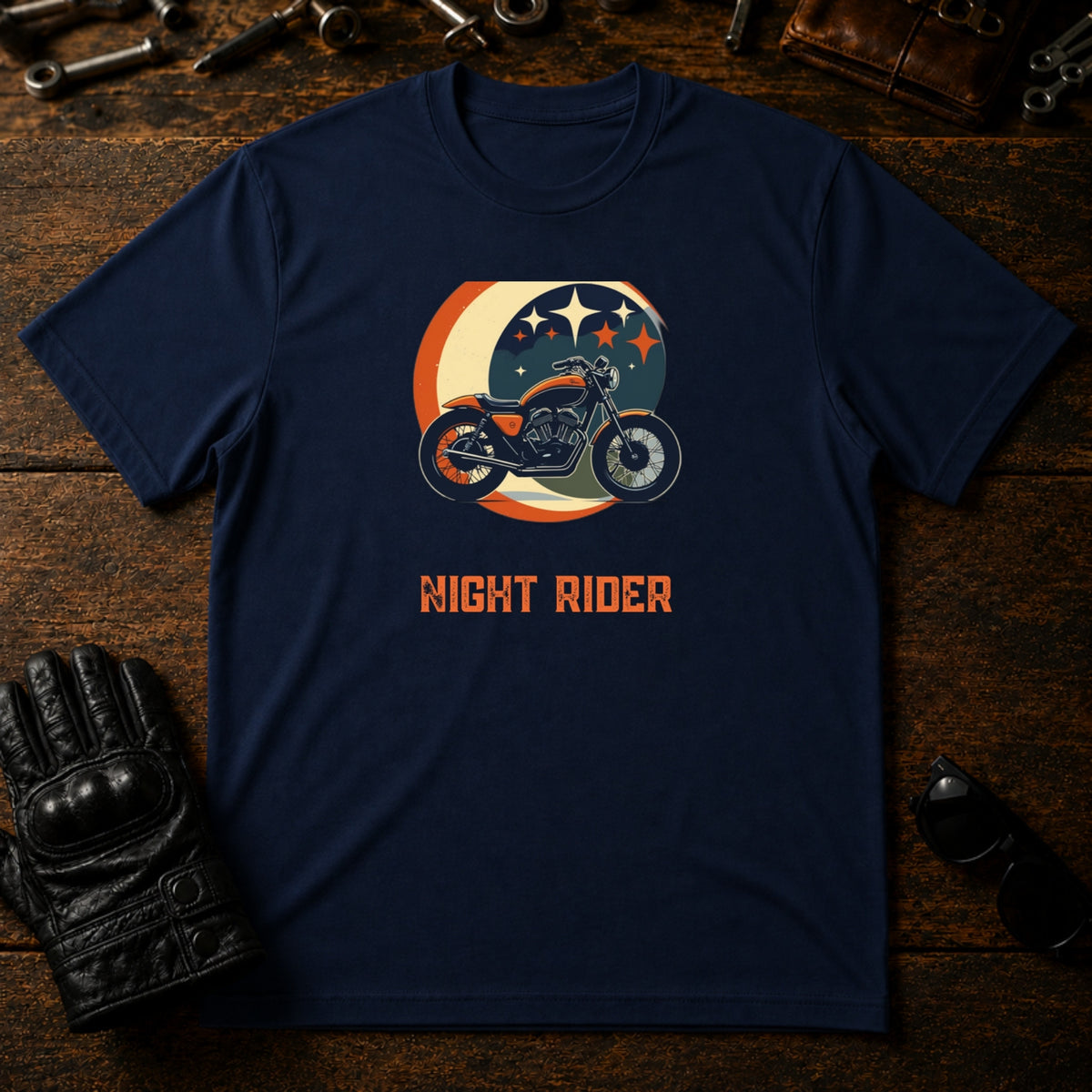 Riders Night Out T-Shirt - mockup 5 navy