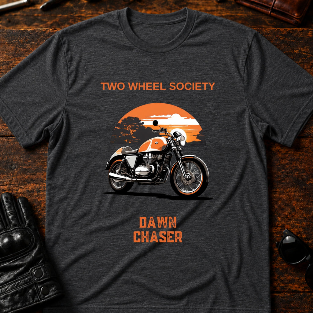 Dawn Chaser Motorcycle T-Shirt - mockup 8 dark heather