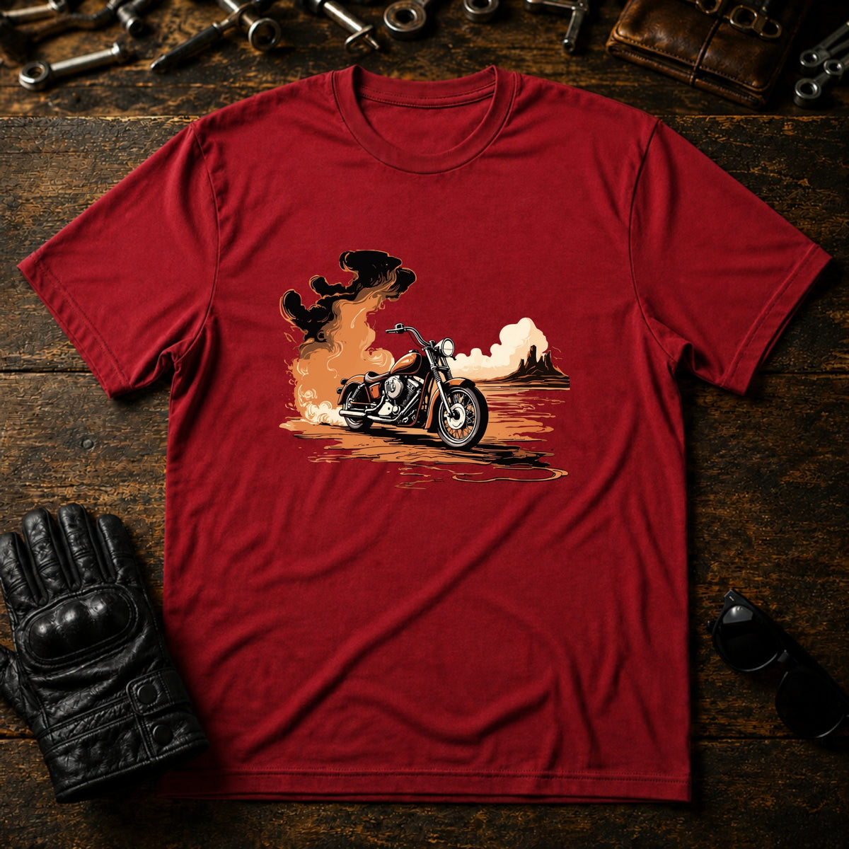 Sunrise Coffee Ride T-Shirt - mockup 7 cardinal red